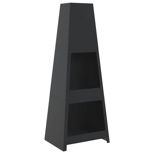 Outdoor Fireplace with Log Store Tower Design Black Steel