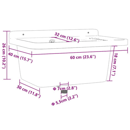 Utility Sink for Wall Mounting White 60x40x28 cm Resin