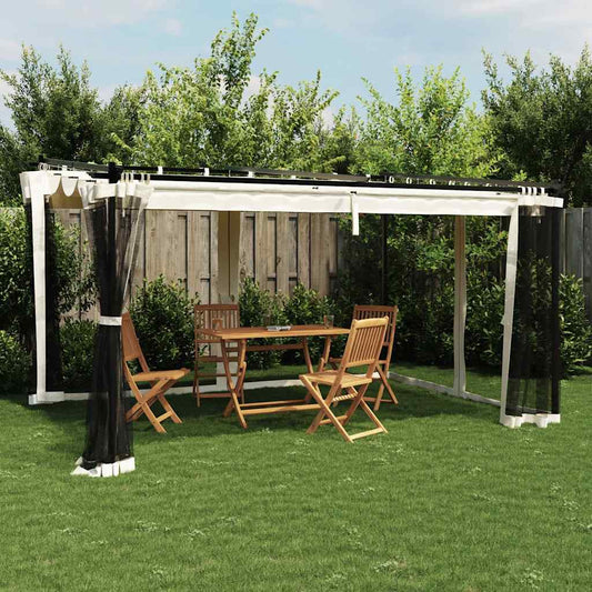 Gazebo with Mesh Walls Cream 4x3 m Steel