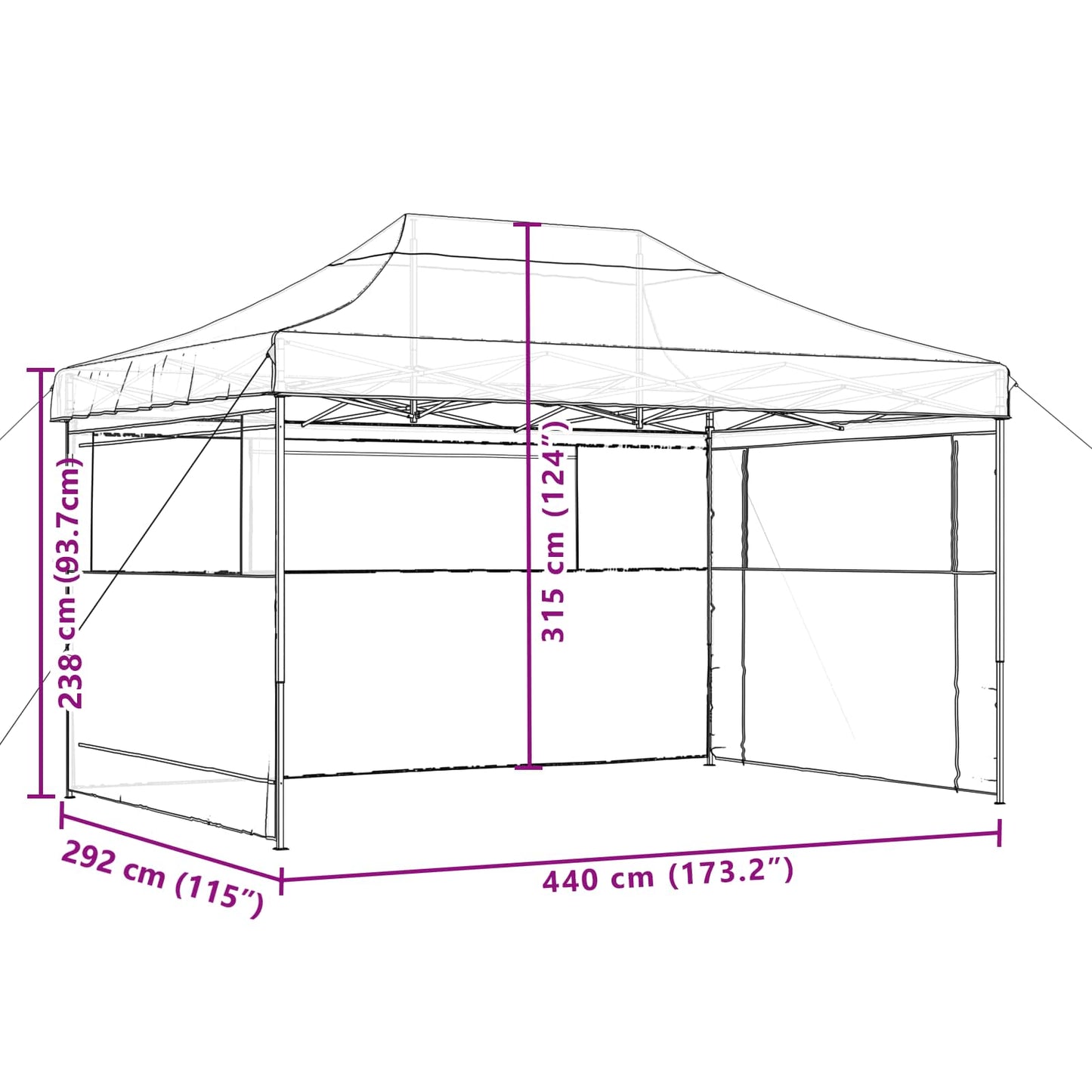Foldable Party Tent Pop-Up with 3 Sidewalls Burgundy