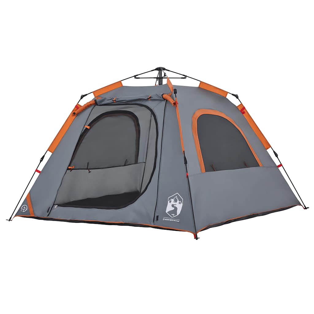 Camping Tent Dome 4-Person Grey and Orange Quick Release