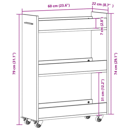 Cabinet with Wheels White 60x22x79 cm Engineered Wood