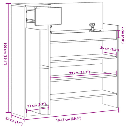 Shoe Cabinet Grey Sonoma 100.5x28x100 cm Engineered Wood