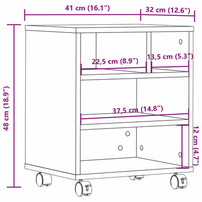 Printer Stand with Wheels Smoked Oak 41x32x48 cm