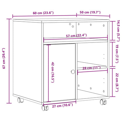 Printer Stand with Wheels Smoked Oak 60x50x67 cm
