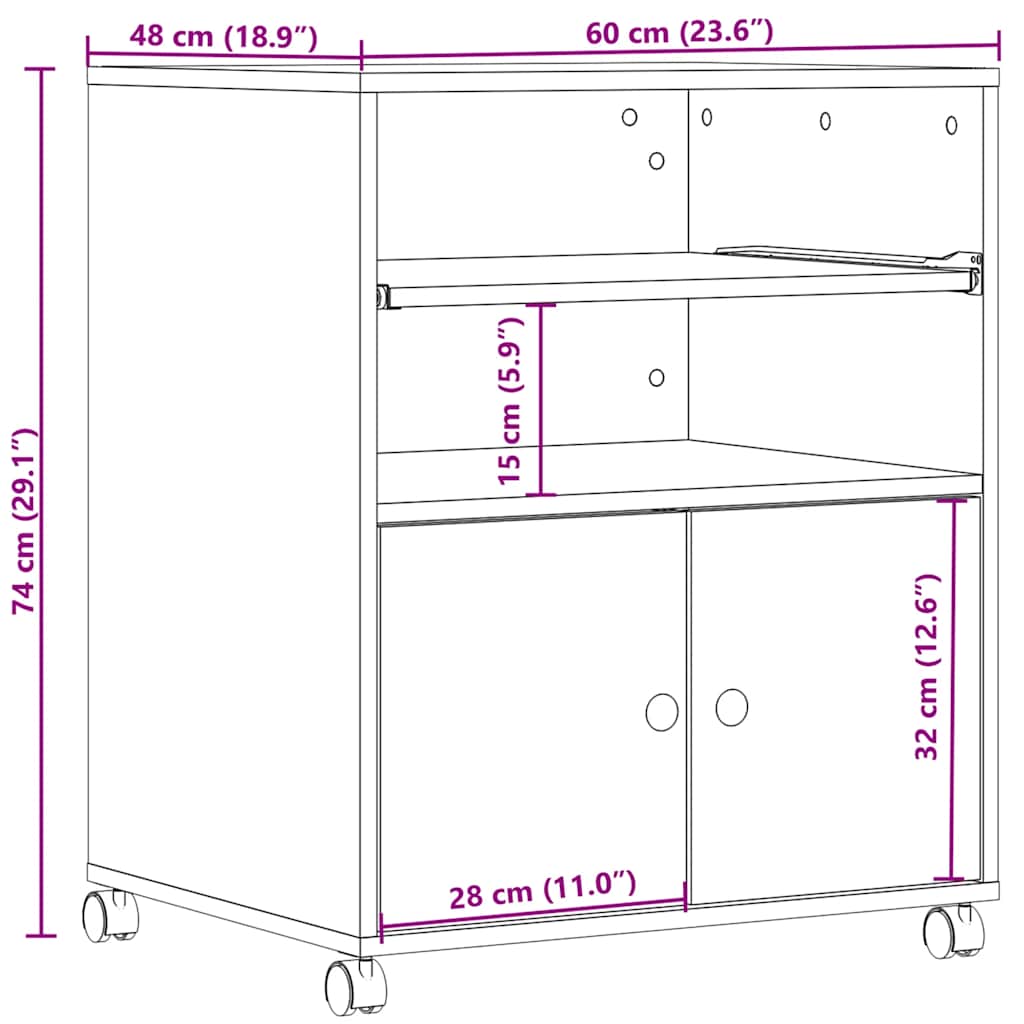 Printer Stand with Wheels White 60x48x74 cm