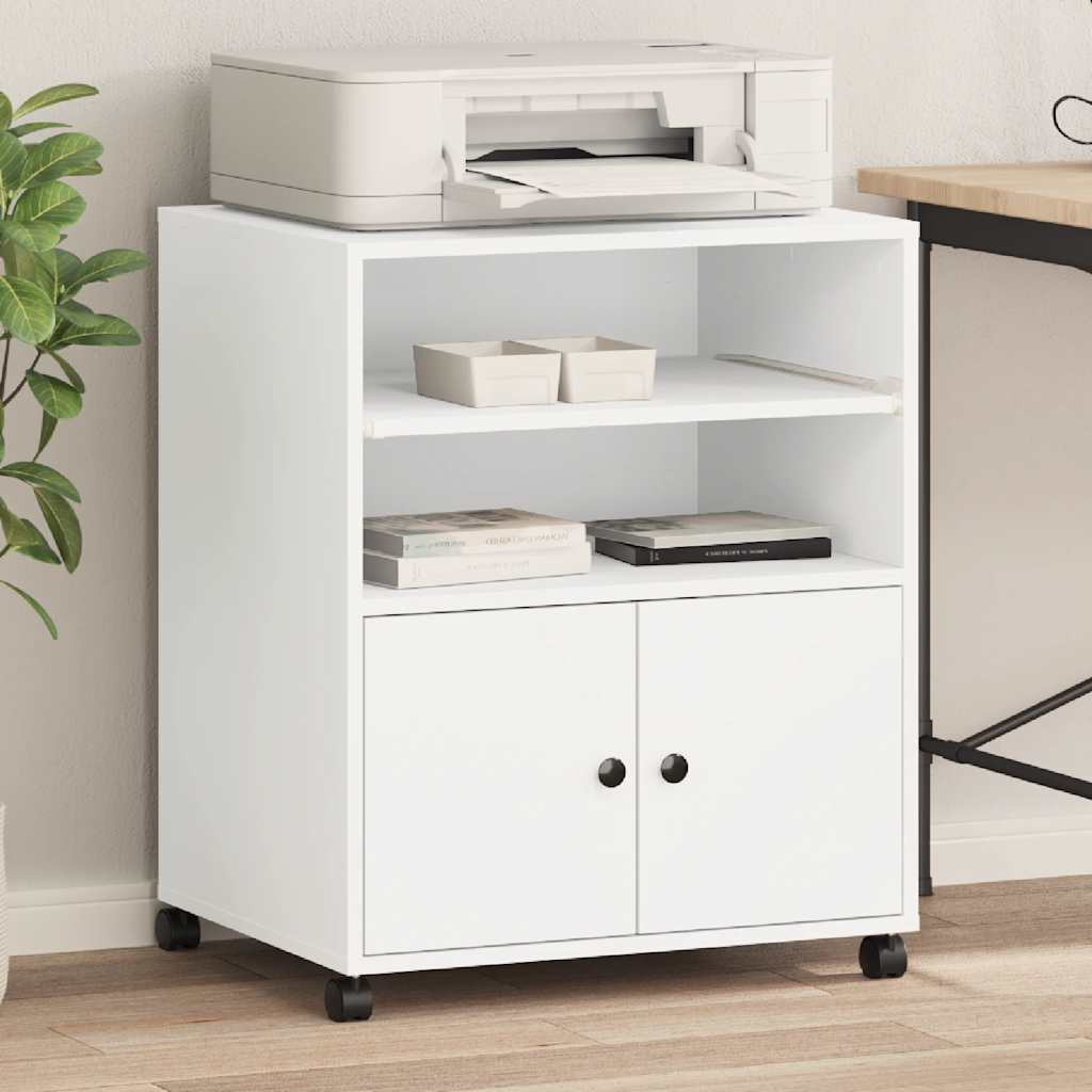 Printer Stand with Wheels White 60x48x74 cm