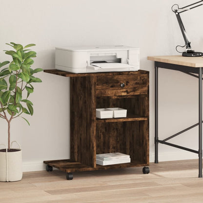 Printer Stand with Wheels Smoked Oak 60x40x68.5 cm