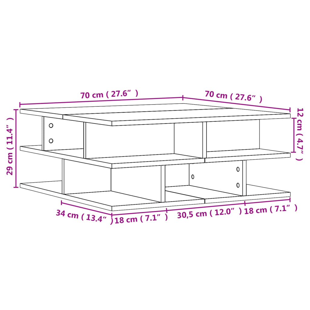 Coffee Table Grey Sonoma 70x70x29 cm Engineered Wood