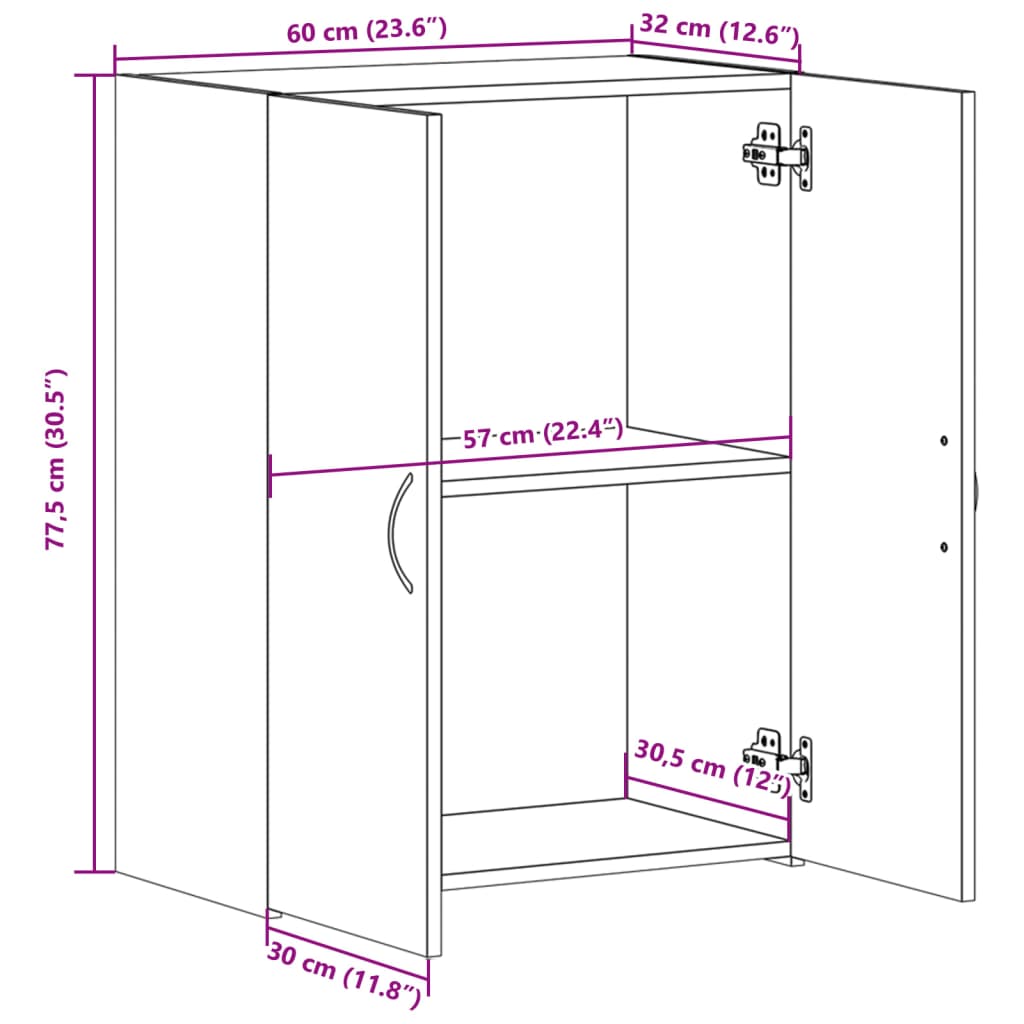 File Cabinet Sonoma Oak 60x32x77.5 cm Engineered Wood