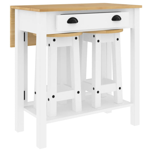 3 Piece Bar Set White Solid Wood Pine