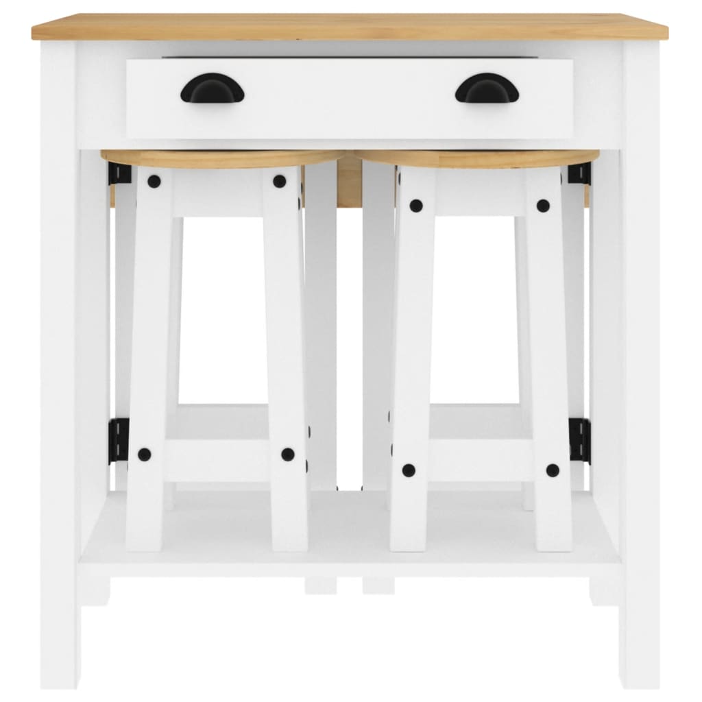 3 Piece Bar Set White Solid Wood Pine