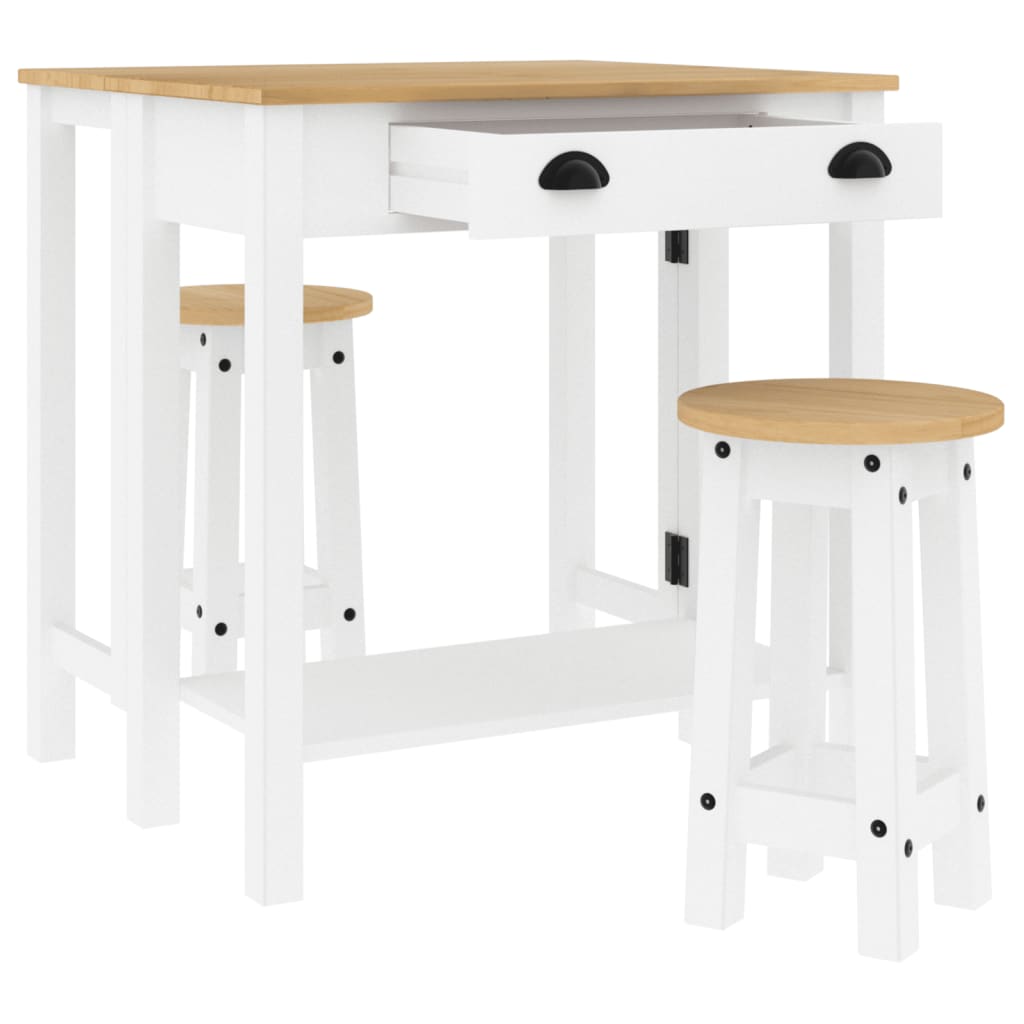 3 Piece Bar Set White Solid Wood Pine