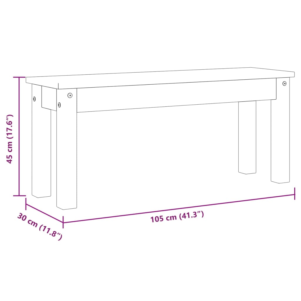 Dining Bench "PANAMA" 105x30x45 cm Solid Wood Pine