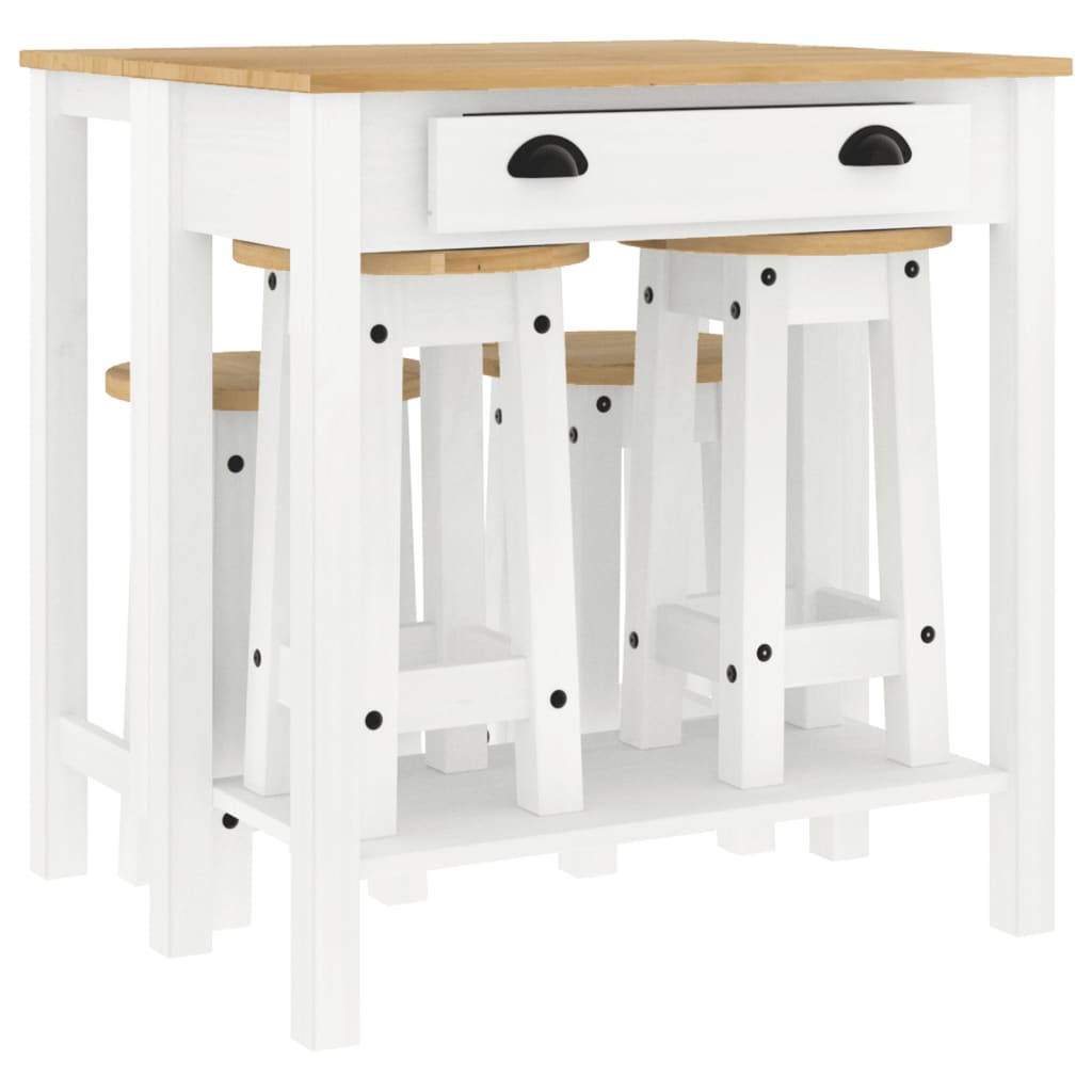 5 Piece Bar Set White Solid Wood Pine