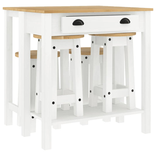 5 Piece Bar Set White Solid Wood Pine
