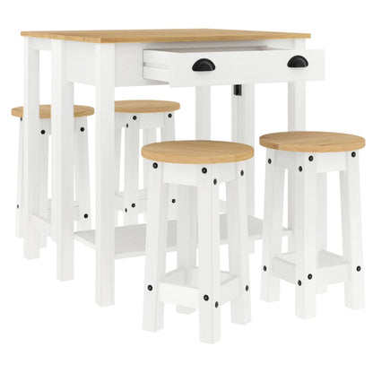 5 Piece Bar Set White Solid Wood Pine