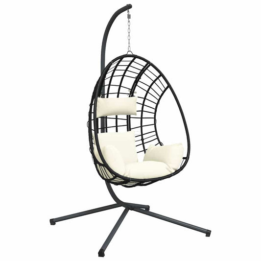 Hanging Egg Chair with Stand Beige Rattan and Steel