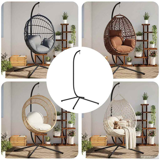 Hanging Egg Chair Stand without Basket Black Steel