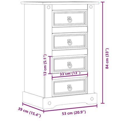 Bedside Cabinet Corona 53x39x84 cm Solid Wood Pine