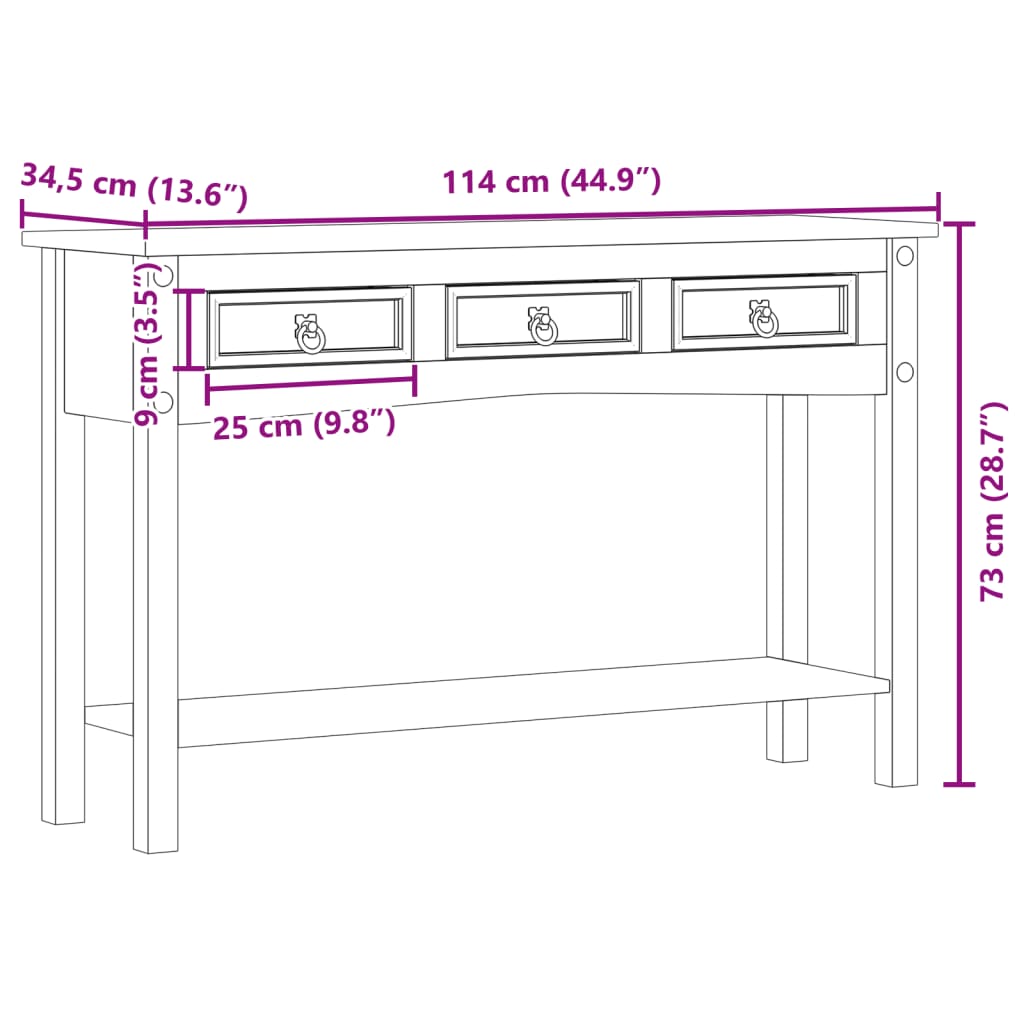 Console Table "Corona" 114x34,5x73 cm Solid Wood Pine