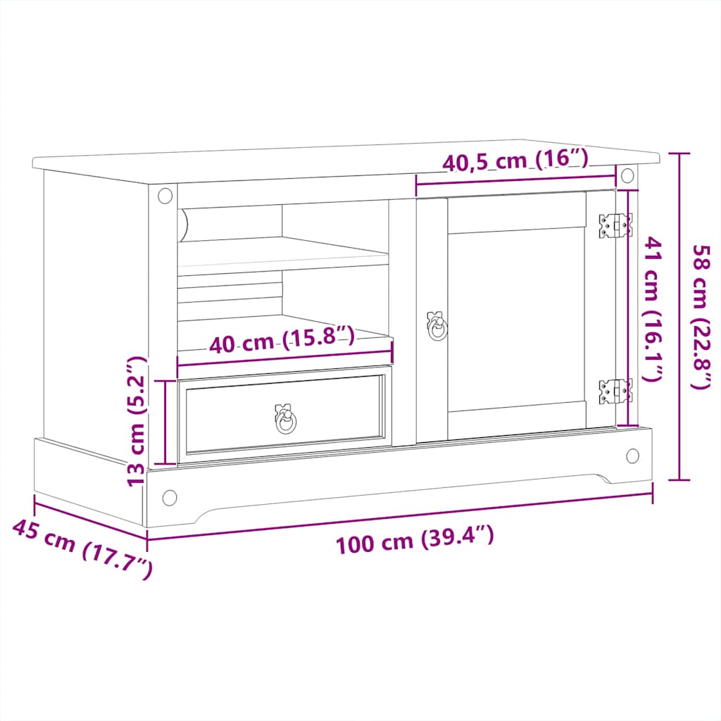 TV Cabinet "Corona" 100x45x58 cm Solid Wood Pine