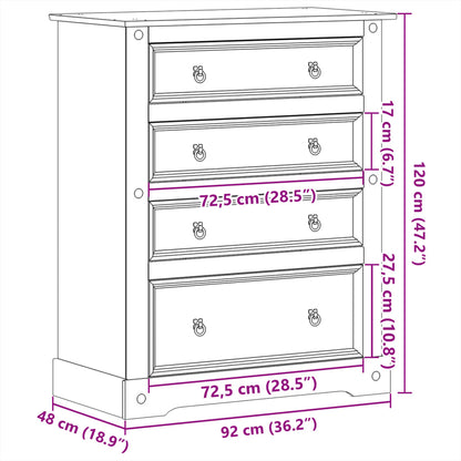 Chest of Drawers Corona 92x48x114 cm Solid Wood Pine