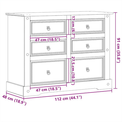 Chest of Drawers Corona 112x48x91 cm Solid Wood Pine