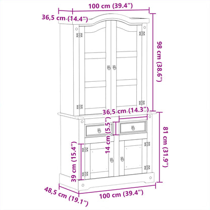 Glass Display Cabinet "Corona" 100x48,5x179 cm Solid Wood Pine