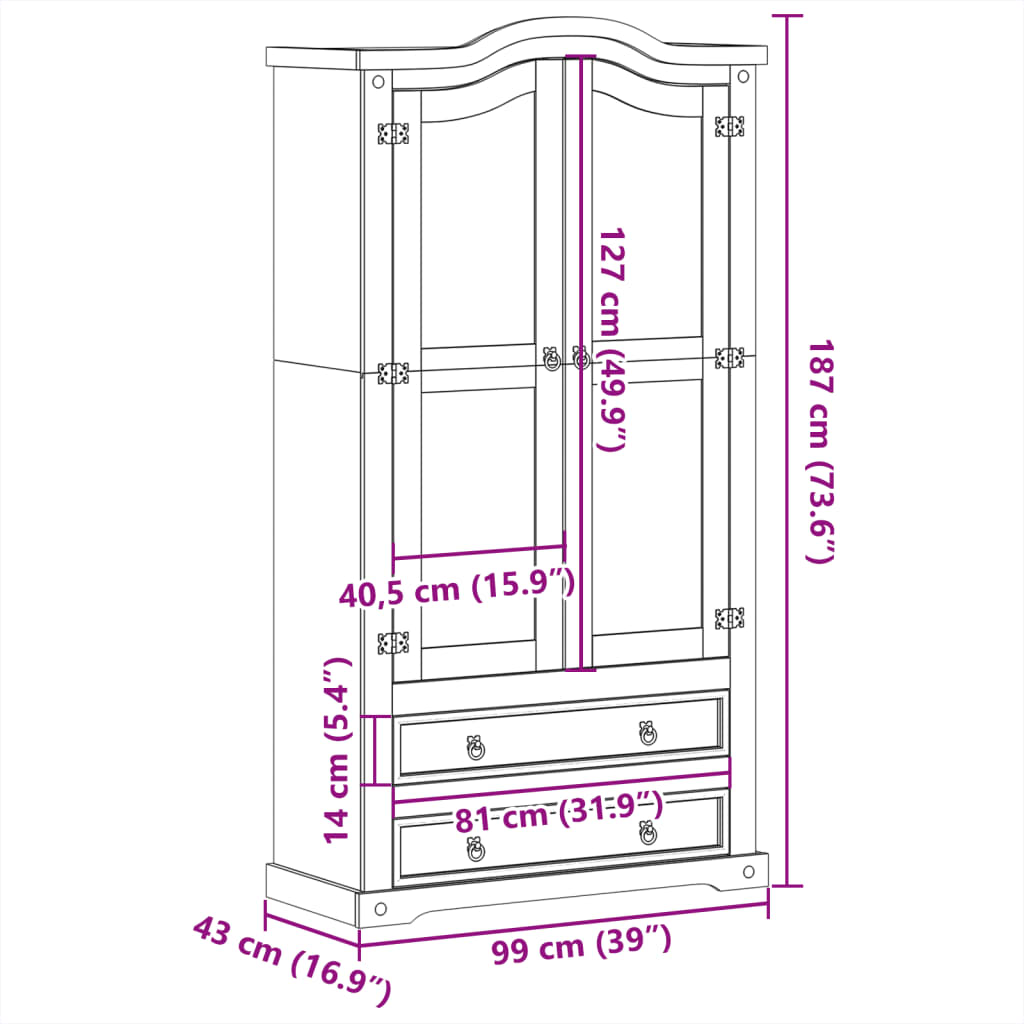 Glass Display Cabinet "Corona" 99x43x187 cm Solid Wood Pine