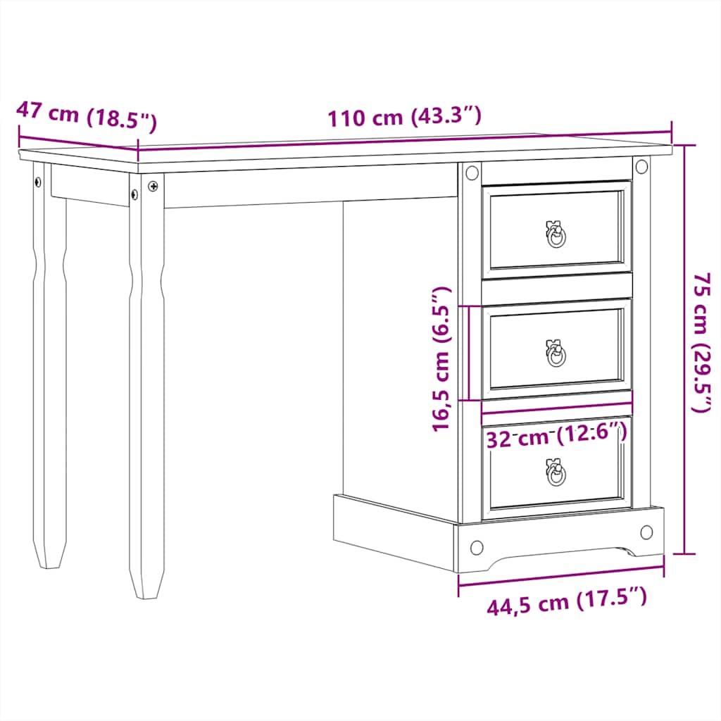 Dressing Table Corona 110x47x75 cm Solid Wood Pine