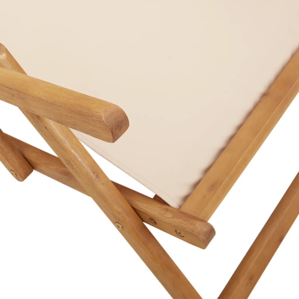 Folding Beach Chairs 2 pcs Beige Fabric and Solid Wood