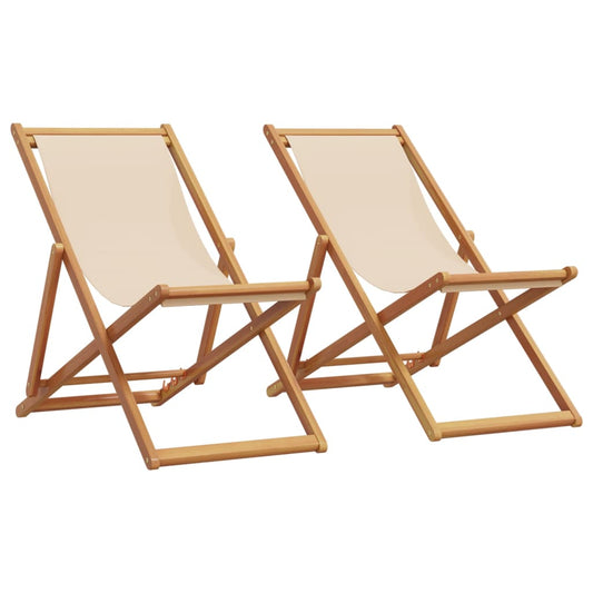 Folding Chairs 2 pcs Beige Fabric and Solid Wood