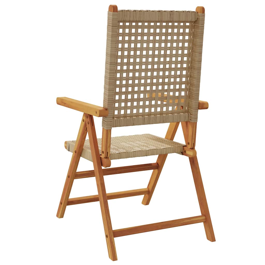 Reclining Folding Chairs 4 pcs Beige Poly Rattan and Solid Wood