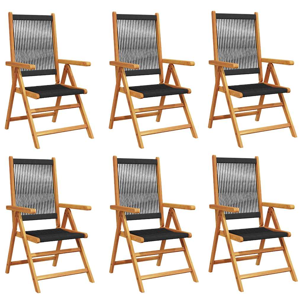Reclining Folding Chairs 6 pcs Black Solid Wood Acacia