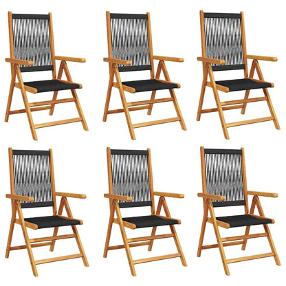 Reclining Folding Chairs 6 pcs Black Solid Wood Acacia