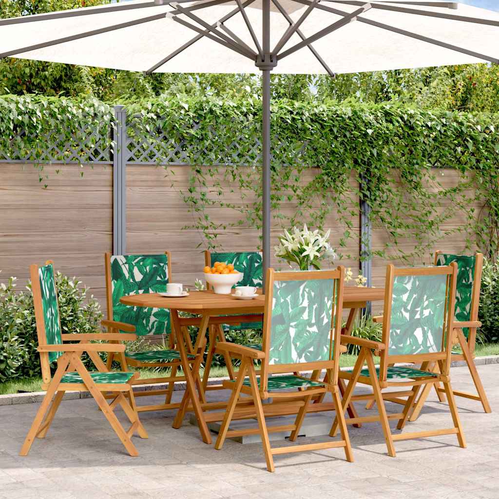 Reclining Folding Chairs 6 pcs Green Fabric and Solid Wood