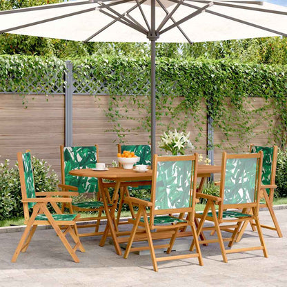 Reclining Folding Chairs 6 pcs Green Fabric and Solid Wood