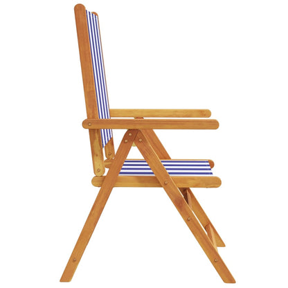 Reclining Garden Chairs 4 pcs Blue and White Fabric and Solid Wood
