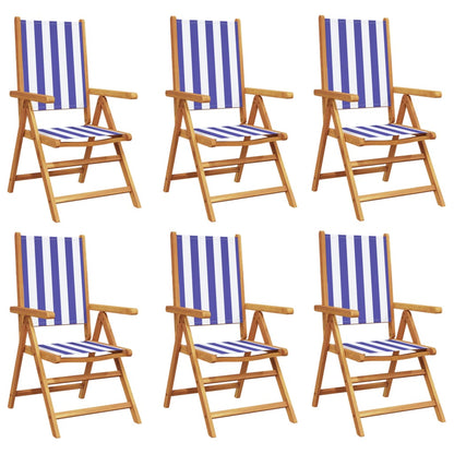 Reclining Garden Chairs 6 pcs Blue and White Fabric and Solid Wood