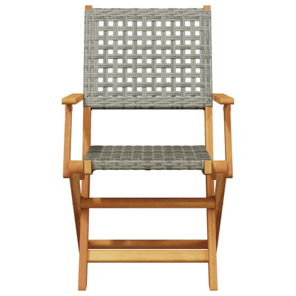 Folding Garden Chairs 6 pcs Grey Poly Rattan and Solid Wood