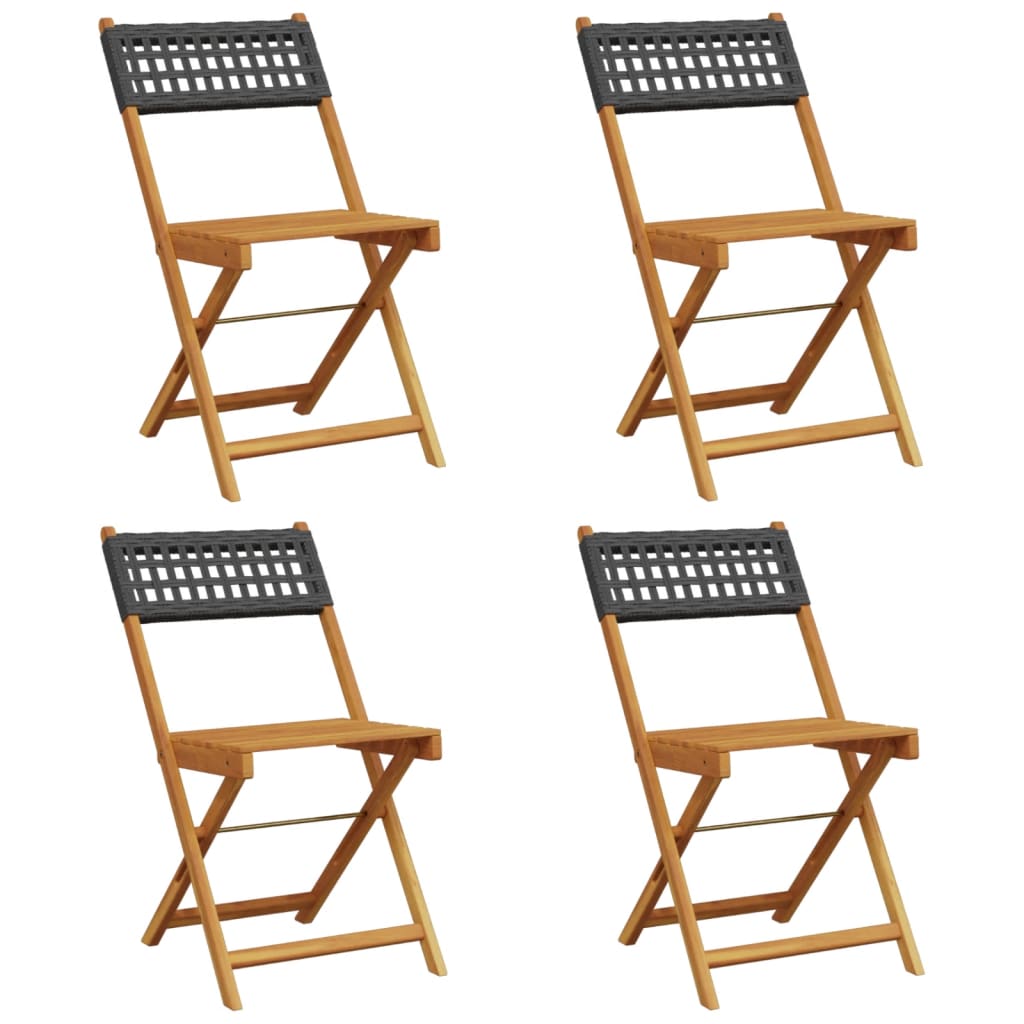 Garden Chair | Set of 4 | Black | PE rattan, Solid acacia wood | Medium