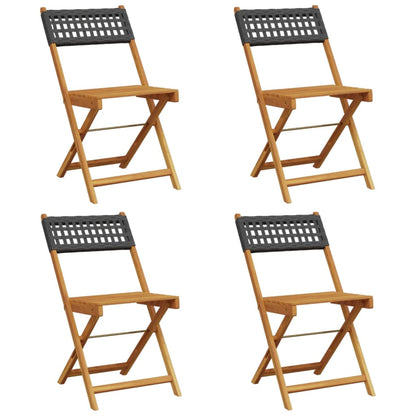 Garden Chair | Set of 4 | Black | PE rattan, Solid acacia wood | Medium