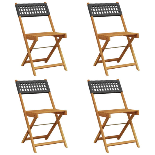Garden Chair | Set of 4 | Black | PE rattan, Solid acacia wood | Medium