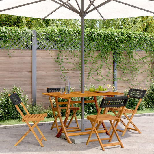 Garden Chair | Set of 4 | Black | PE rattan, Solid acacia wood | Medium