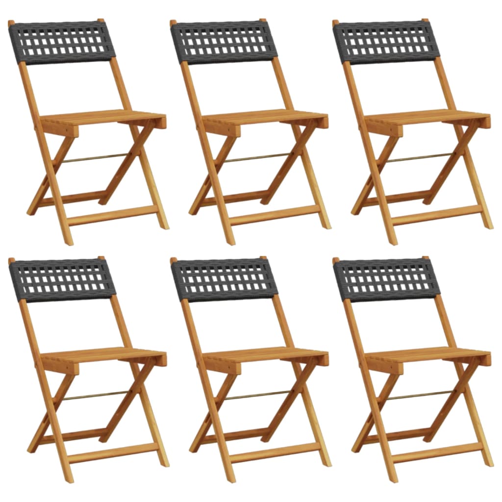 Garden Chair | Set of 6 | Black | Solid Acacia wood, Poly Rattan | Medium