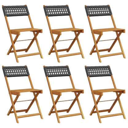 Garden Chair | Set of 6 | Black | Solid Acacia wood, Poly Rattan | Medium