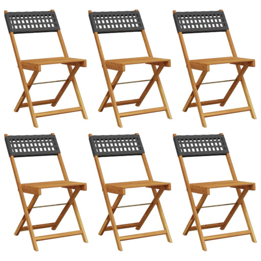 Garden Chair | Set of 6 | Black | Solid Acacia wood, Poly Rattan | Medium
