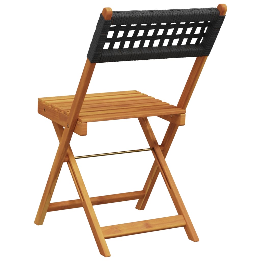 Garden Chair | Set of 6 | Black | Solid Acacia wood, Poly Rattan | Medium