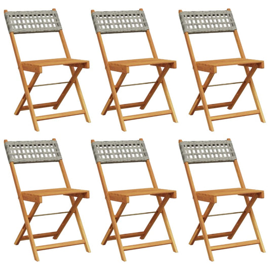 Garden Chair | Set of 6 | Grey | Solid acacia wood, PE rattan | Regular